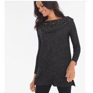 Chicos 2 Zenergy  Gray Cozy Jewel Pullover Tunic top  Size large womens
